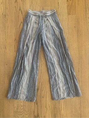 Express Linen Blend Split Leg Pants:  blue and white striped design - XS